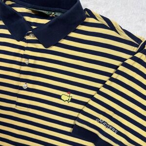 VTG Masters Collection Polo Shirt Men L (FIT M) Yellow Blue Striped Cotton Golf